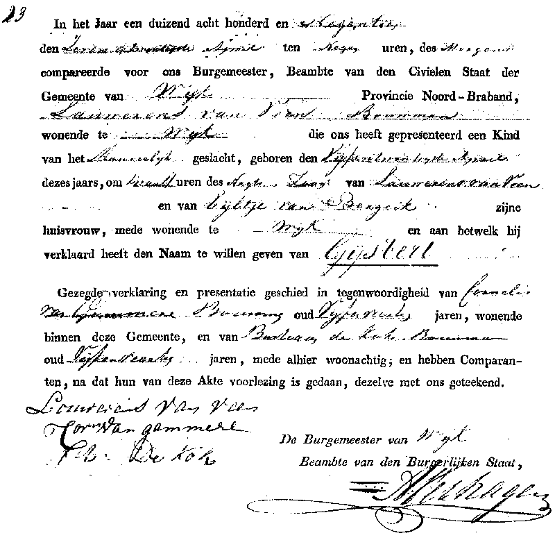 18190427 geb akte 23 Gijsbert zv L v Veen - E v Bergeik